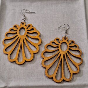 Wood Carved Dangle Earrings